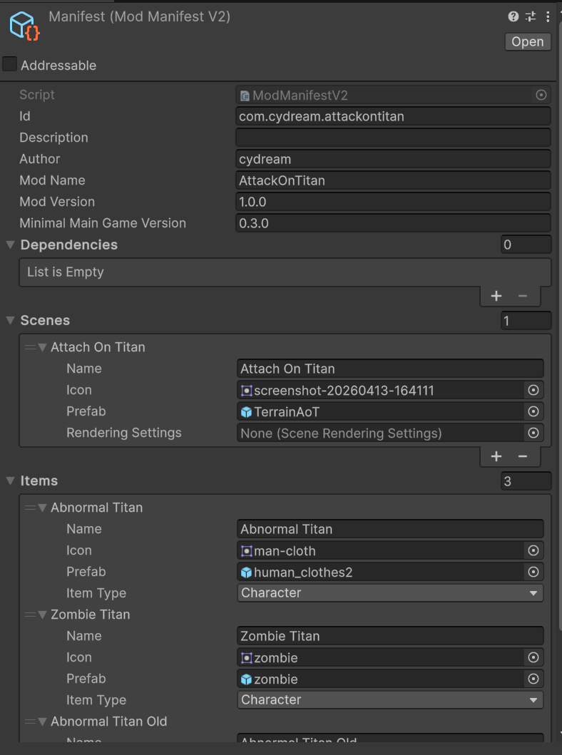 Mod Manifest Configuration