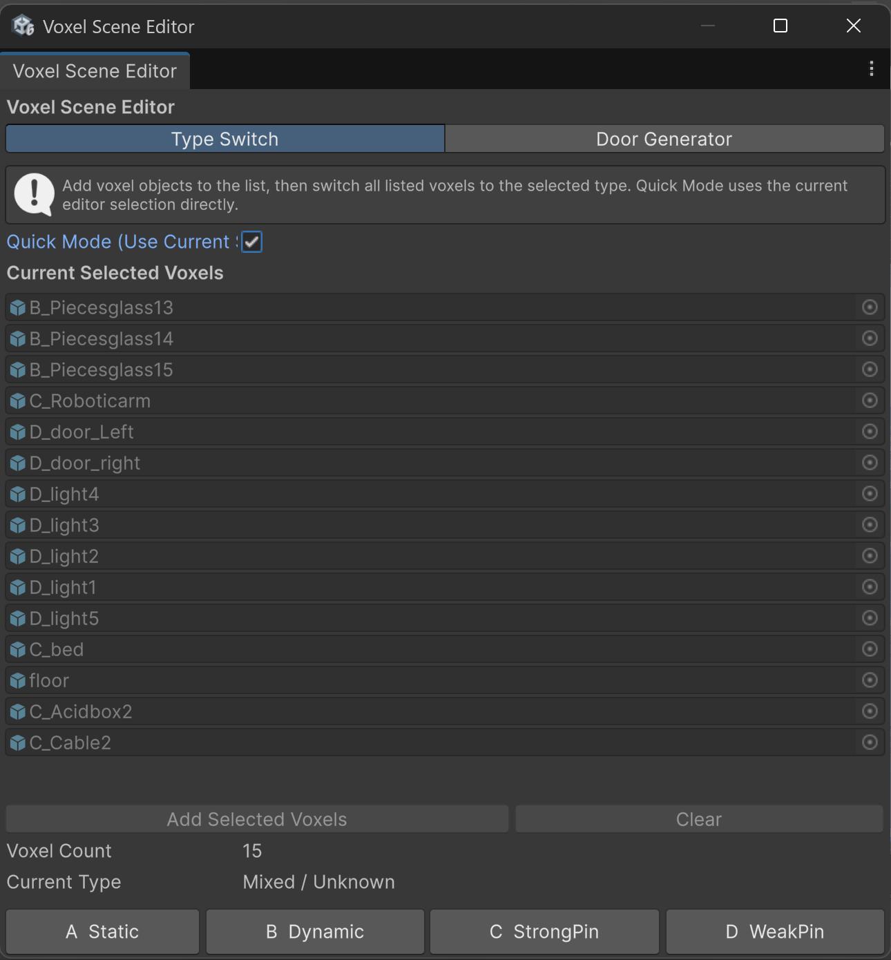 Voxel Scene Editor Type Switch tab