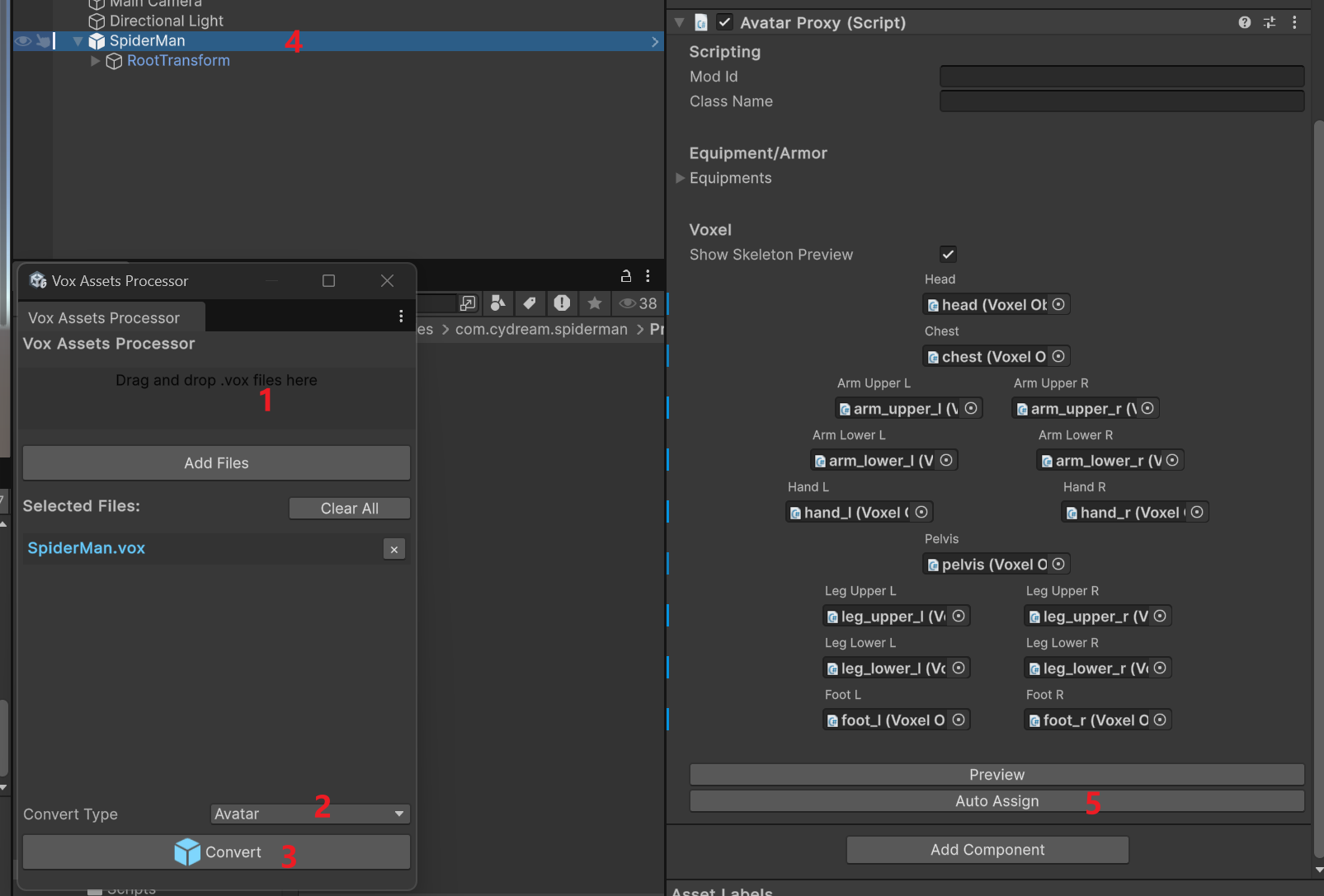 SpiderMan character conversion and auto assign workflow