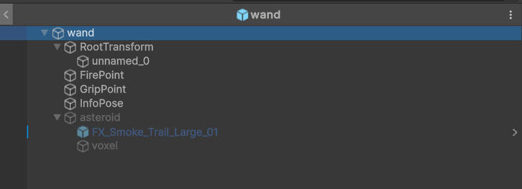 Wand Prefab hierarchy and component setup