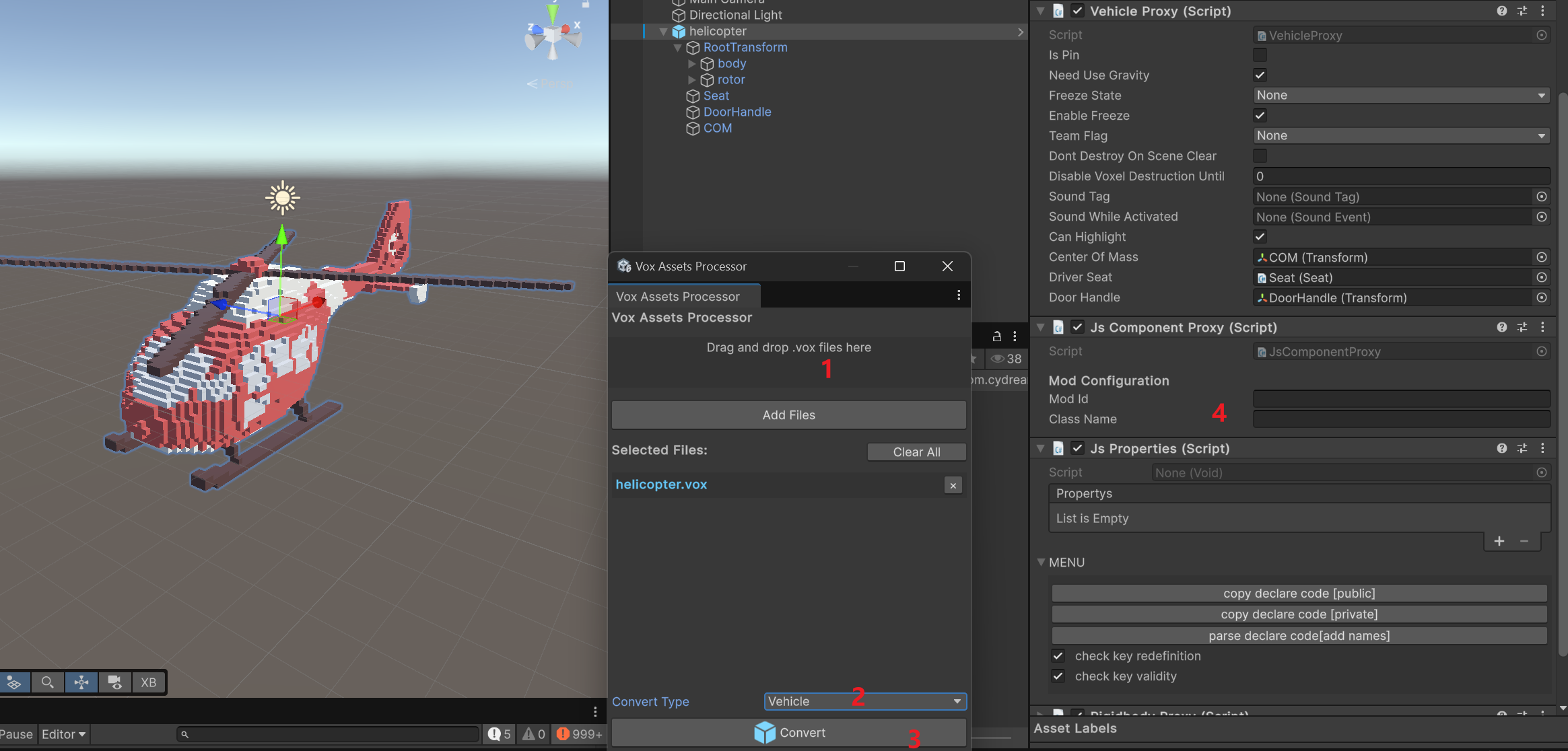 Helicopter import and prefab setup